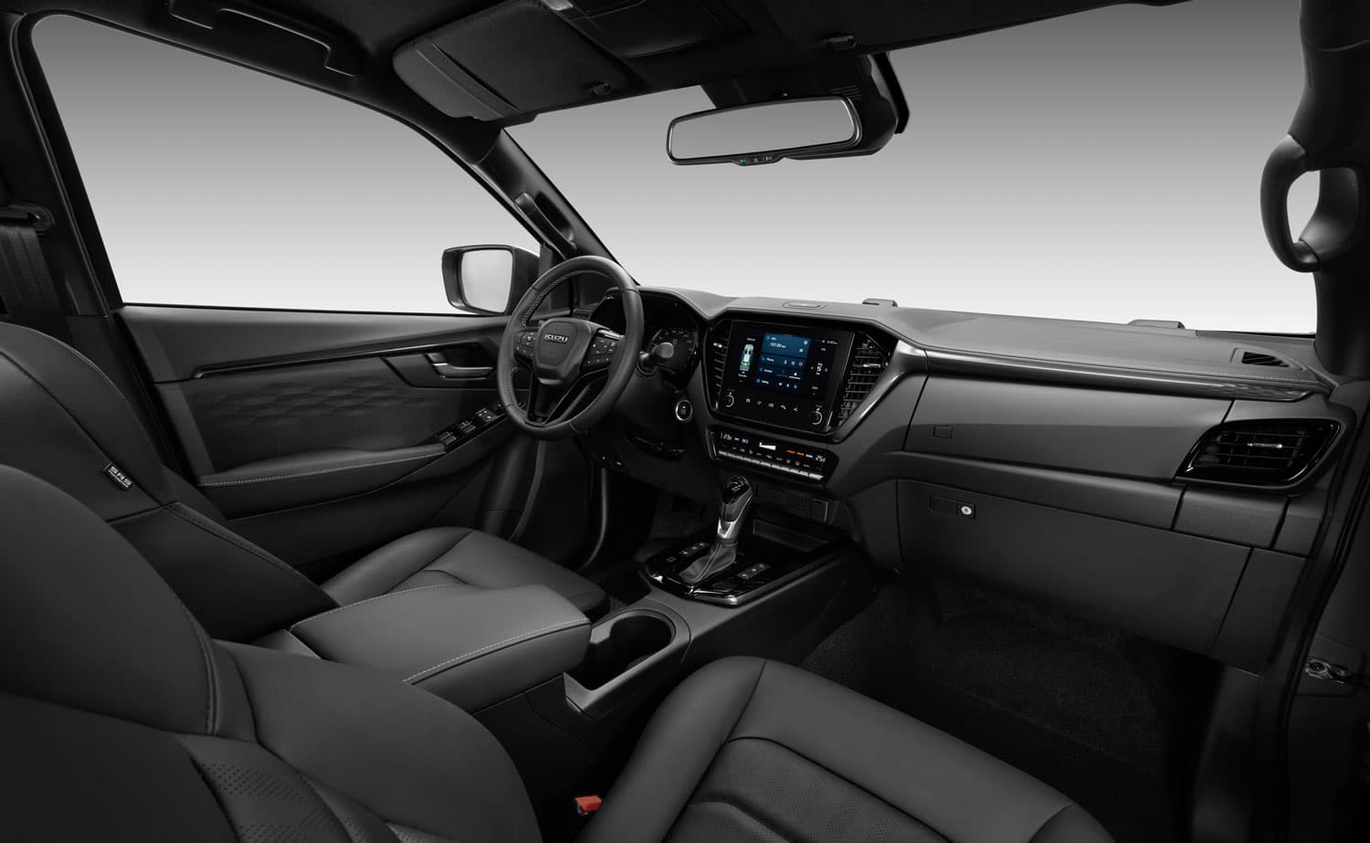 Black leather interior side front seats and dashboard