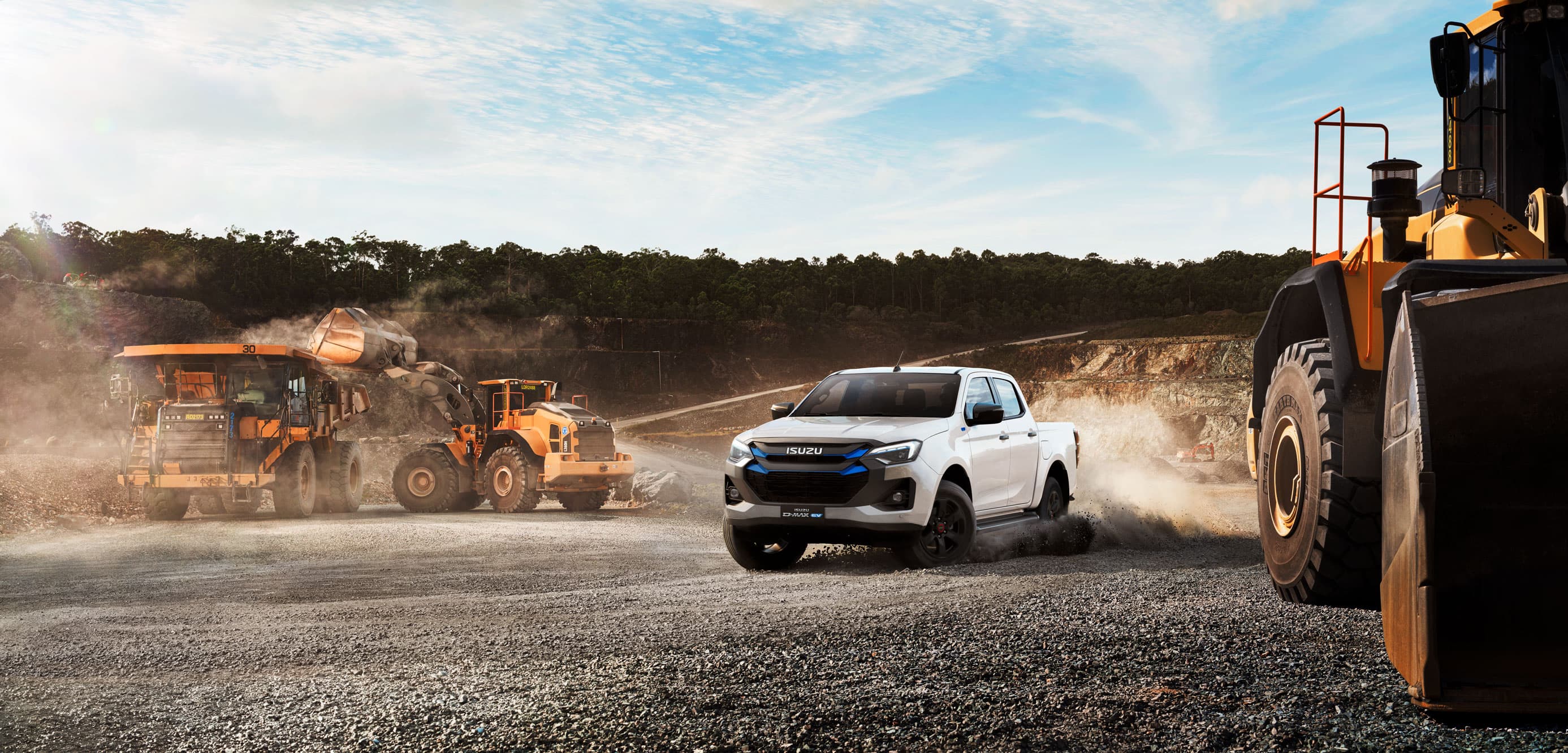 Grey Isuzu D-MAX EV Double Cab at a mining facility